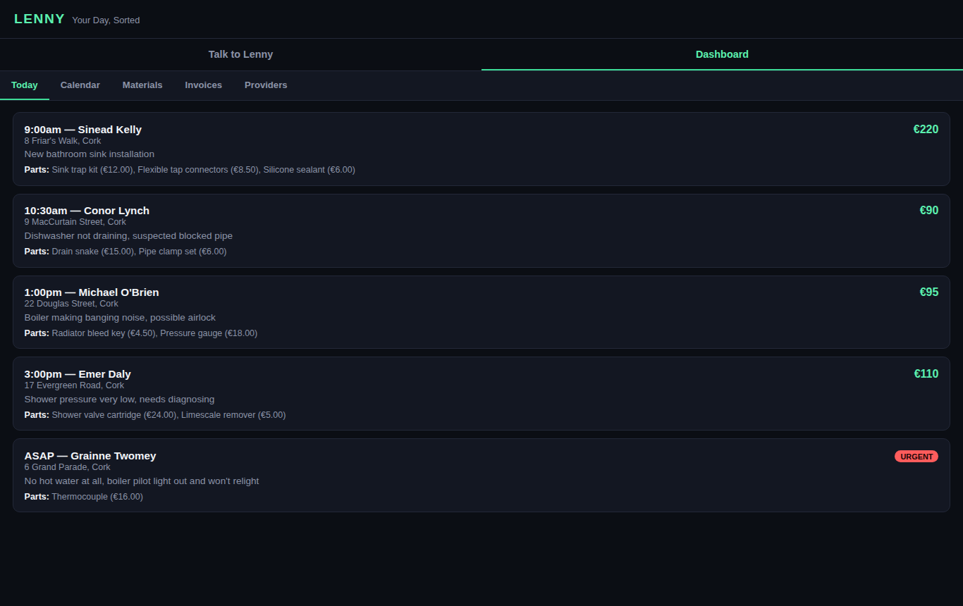 Tradesman assistant dashboard